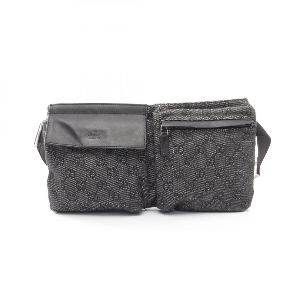 Gucci GG Canvas Waist Bag Body Leather Black Gray